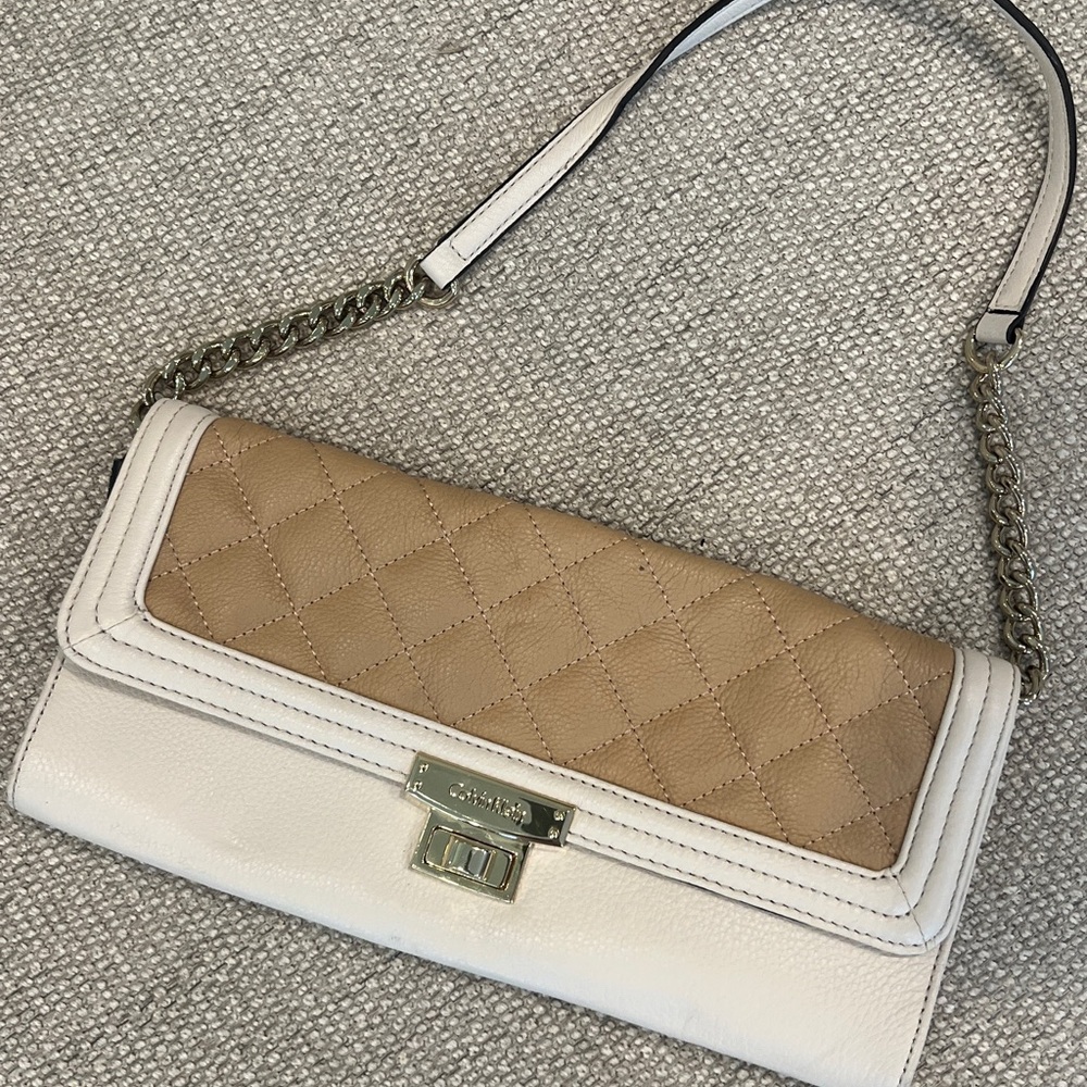 Calvin Klein Beige and White Quilted Clutch